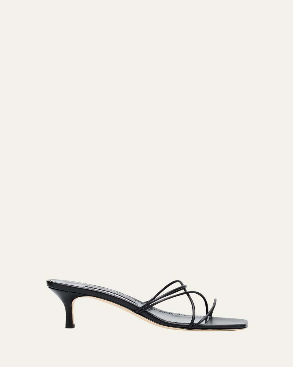 Strappy Leather Kitten-Heel Mule Sandals